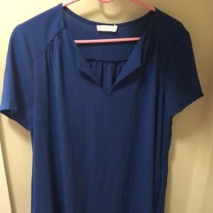 Tea length royal blue short sleeve dress